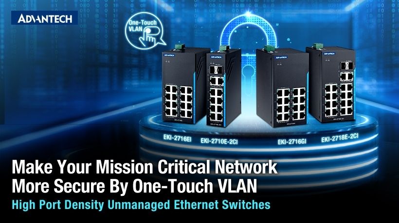 High-Density 18-Port EKI-2718 Switches Enhance Industrial Network Scalability and Security with One-Touch VLAN